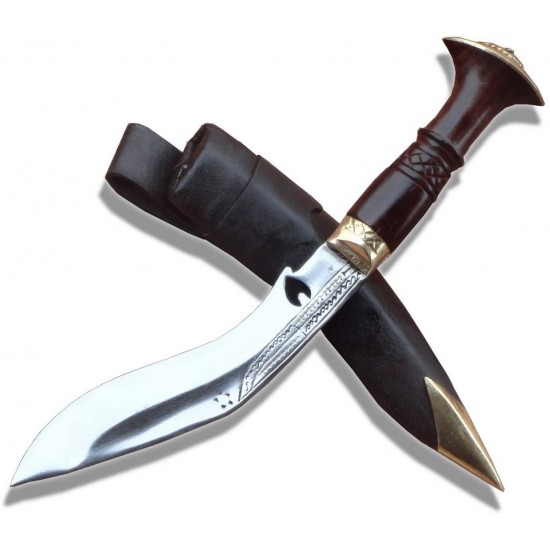 5" Blade Cheetlange Special Kukri-Rat Tail Tang Rosewood Handle Black Leather Sheath